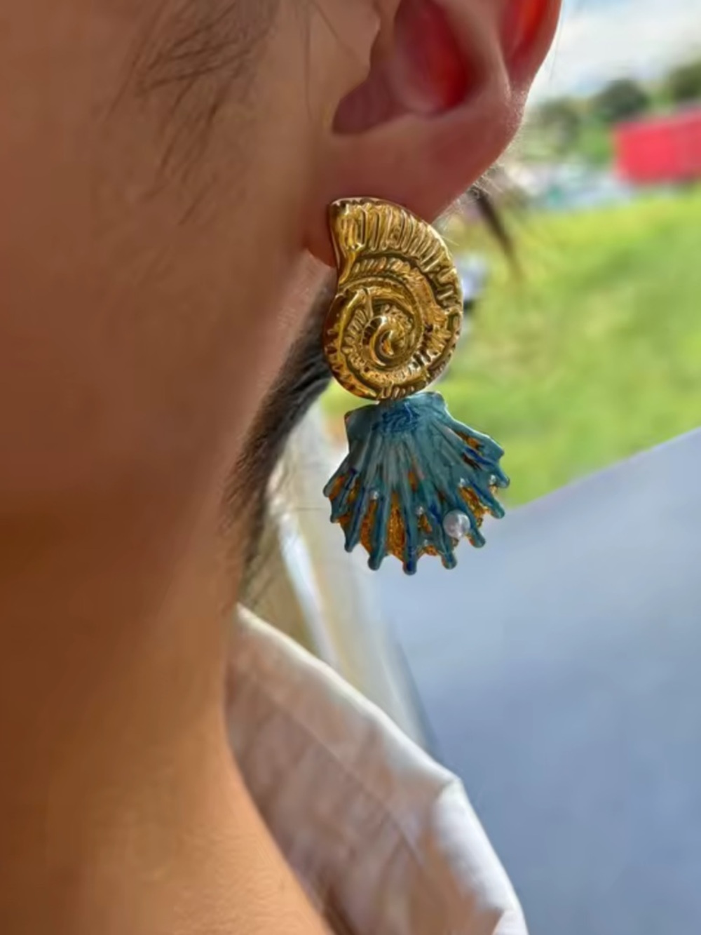Anthropologie Gold and Turquoise Shell Drop Earrings - Picture 5 of 5